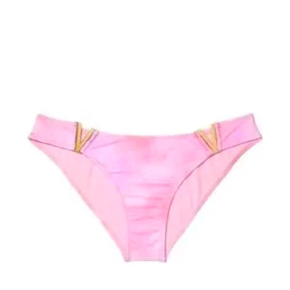 Victoria’s Secret Pink Coral Tie Dye Gold V Side Cut Outs Bikini Bottom, L
